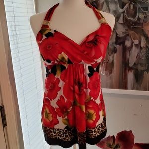 Cache Tops - Red flowered halter top Cache Tops - Red flowered halter top
